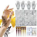 136 PCS Henna Tattoo Kit, Hena Tattoos Kit for Face Body Art Painting for Women Men Adult, Henna Tattoo Stencils with 6 Tattoo Cones 3 Colors for Festivals Wedding Party