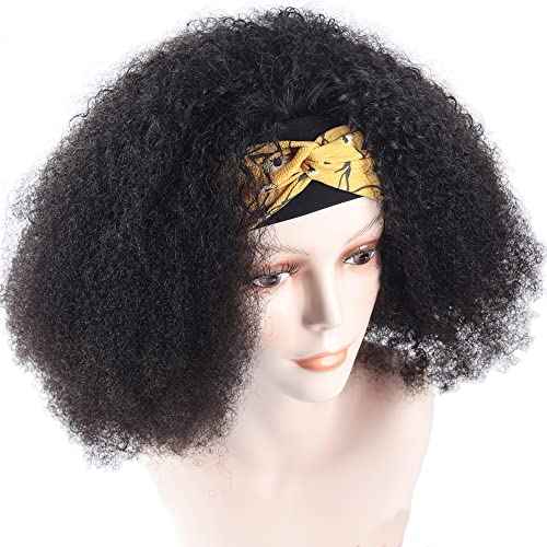beauty youth Afro Kinky Curly Headband Human Hair Wigs for Black Women 12inch Glueless None Lace Front Wigs 150% Density Brazilian Virgin Headband Wigs