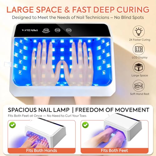 UV LED Nail Lamp, 120W UV Light for Gel Nails with 69 Beads, Fast Curing Professional Nail Dryer for Gel Polish, Two-Hand Design, Detachable Arm Rest Base, Sensor, 3 Timers for Fingernails & Toenails