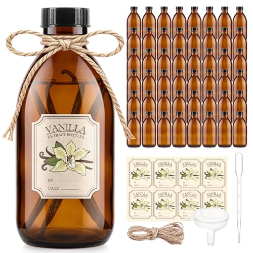 48-Pack 8oz Amber Glass Bottles with Caps & Labels for Extracts