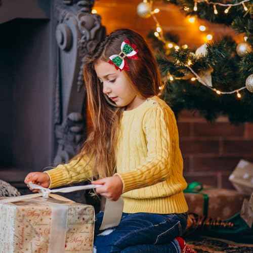 Christmas Hair Bows, Glitter Hair Clips for Girls, 3.5 Inch Red Green White Bows Alligator Hairpin Sparkly XMAS Hair Accessories Christmas Stocking Stuffers Gift for Kids Girls Teens Women