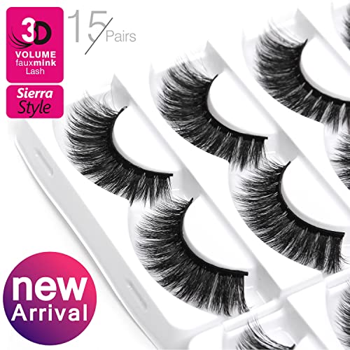 Eliace 15 Pairs 3D Wispy False Eyelashes - Reusable & Vegan