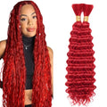 Red Boho Human Hair Braiding Bundles 24" Deep Wave