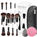 Portable Makeup Brush Set 8pcs Dual Kabuki Powder Concealers Eye shadows Blush Eyeliner Eyebrow Contour Eye blending Brushes (8IN16 brush set with cleaner &Sponge &b)