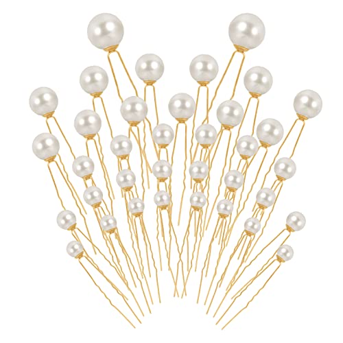 Lusofie 36Pcs Hair Pins with Pearls for Women and Girls - Bridal and Wedding Hairstyles Pearl Bobby Pins (6 Sizes)