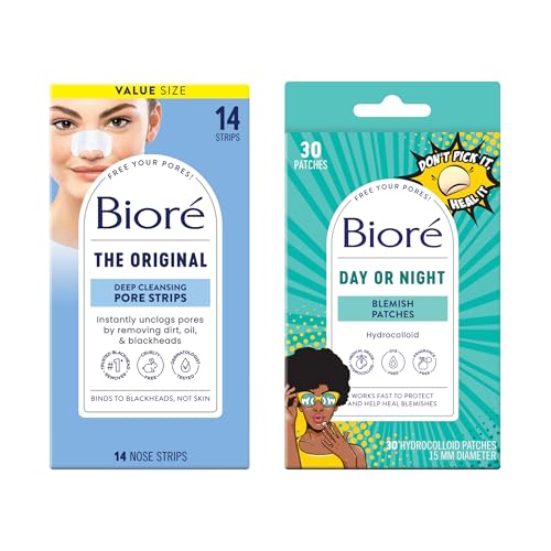 Biore Bundle of Bior? Original Blackhead Remover Strips, Deep Cleansing Nose Strips With Instant Pore Unclogging,14 Count Pimple Patches, Medical Grade Ultra-Thin Hydrocolloid, 30 count