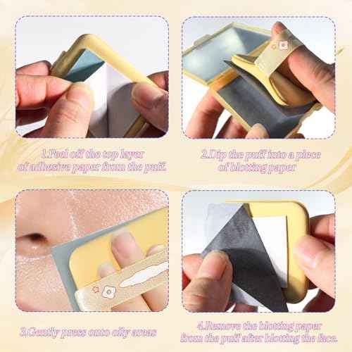 BOROLA 3-in-1 Oil Blotting Paper Set for Face 100 Sheets Oil Absorbing Sheet with Portable Mirror & Adhesive Makeup Puff, Blotting Paper for Oily Skin, Design for Men & Women(Yellow)