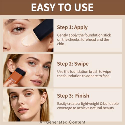 Full Coverage Foundation Stick with Contour Brush - Waterproof & Lightweight