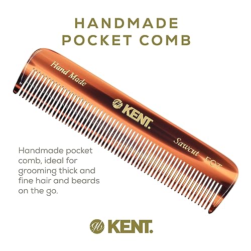 Kent FOT Tortoise Fine Tooth Comb for Men - Handmade Pocket Comb for Travel, Styling, Fine or Thinning Hair, Mustache and Beard Care Handpolished Saw-Cut Made in England