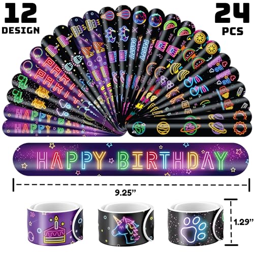 Cherisnowy 72 PCS Neon Party Favors Set - 48 Tattoos & 24 Slap Bracelets