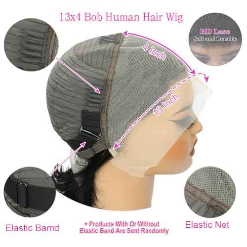 10 Inch Bob Wig Human Hair 200 Density 13x4 HD Transparent Lace Front Wigs Human Hair Pre Plucked Short Bob Glueless Straight Wigs for Women Natural Color