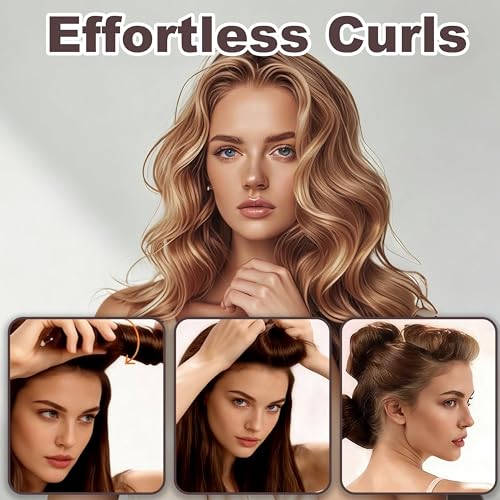 Heatless Hair Curlers Overnight Set - Jumbo Velvet Hair Rollers & Satin Bonnet