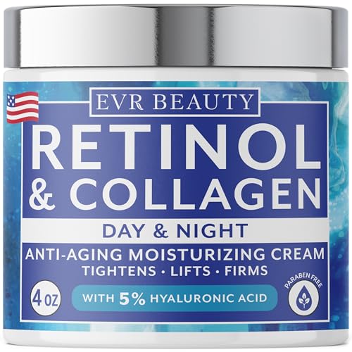 EVR BEAUTY Retinol Cream for Face (4oz) Best Facial Moisturizer for Aging Skin with Collagen and Hyaluronic Acid - Anti-Aging Face Cream for Women and Men - Day and Night - All Skin Types