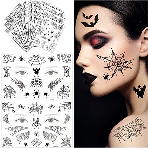 36 Halloween Spider Web Temporary Face Tattoos - 12 Styles