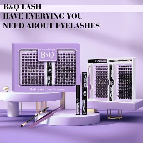 Lash Extension Kit 192 pcs Eyelash Extension Kit B02+B07 8-18mm Mixed Lash Clusters Kit Individual Lashes Kit Wispy with Lash Glue and Remover Applications Eyelash Kit (B02+B07, Kit)