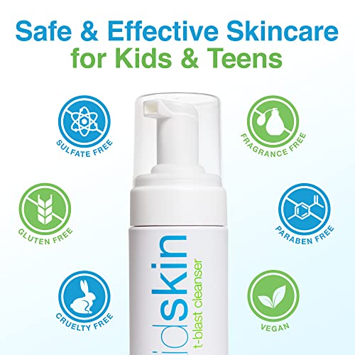 Kidskin T-Blast Facial Cleanser, Gentle Face Wash with Tea Tree Oil, Spot Skin Care for Kids and Teens, Non-Drying Natural Cleanser for Oily or Dry, Acne-Prone Skin, 150 ml 5.0 fl oz.