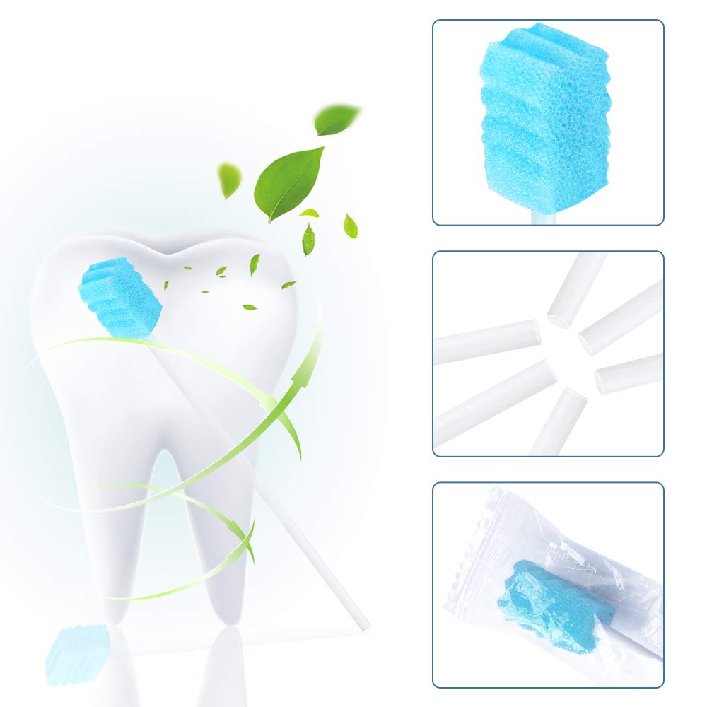 (100 Pack) Disposable Mouth Swabs Sponge - Unflavored & Sterile Oral Swabs Dental Swabsticks for Mouth Cleaning(Contains tooth powder)
