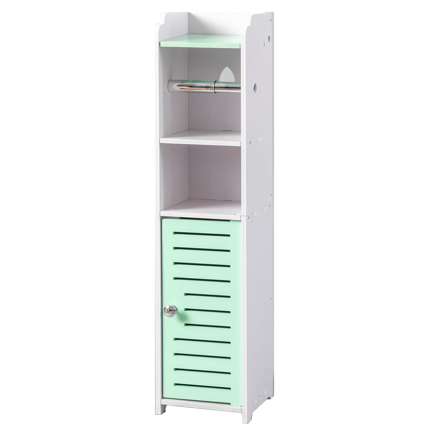 AOJEZOR Toilet Paper Holder Stand: Small Bathroom Storage Cabinet - Mint Green - White