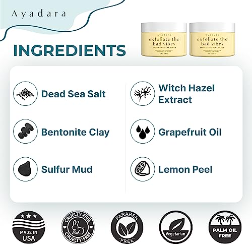 Exfoliating Acne Scrub, 4 fl oz(118 ml), Exfoliating Acne Face Wash, Natural Facial Scrub for Severe and Hormonal Acne, Facial Acne Scrub for Teens, Women, Men, and Adults, 120-Day Supply
