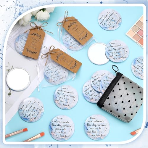 Tradder 50 Sets 2.76" Inspirational Compact Pocket Mirrors Bulk Galentines Appreciation Gifts Small Purse Makeup Mirror Souvenir Bag for Stuffer Items Women Quinceanera Employee(Gold and Blue)