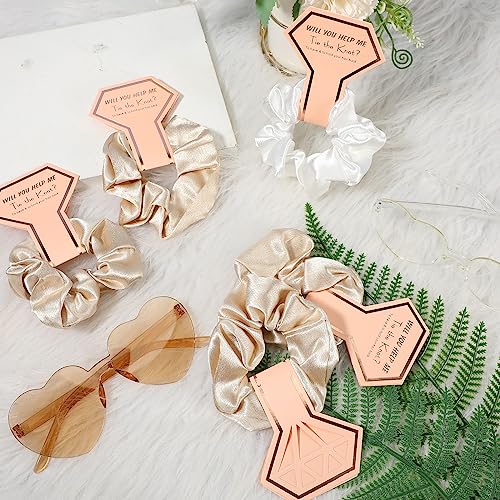 Sweetude 27 Pcs Bridesmaid Proposal Gift Bride Cosmetic Makeup Bags Bridal Hair Scrunchies Ties Heart Shape Sunglasses for Wedding Bachelorette Party Favor(Champagne, White)