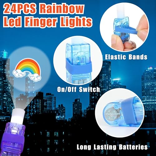 72 PC Rainbow Party Favors Set - LED Finger Lights & Glow Tattoos