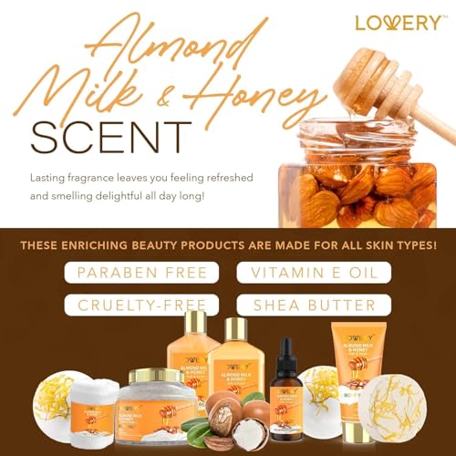 Almond Milk & Honey Spa Gift Basket - 10 Pc Bath Set