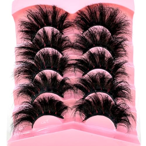 5-Pair Faux Mink Lashes 25mm Fluffy Dramatic False Eyelashes