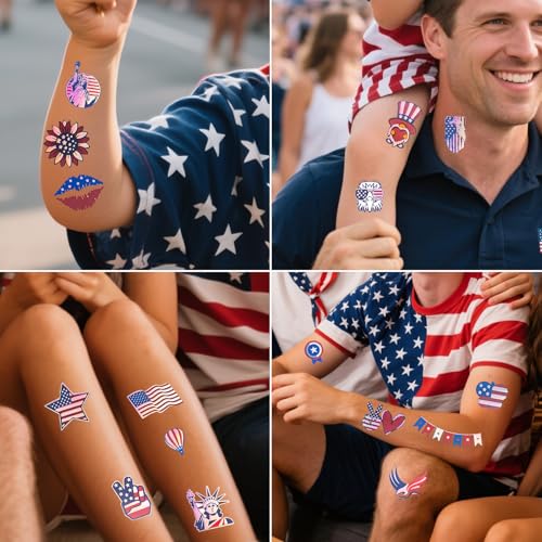 82 PCS Glitter 4th of July Temporary Tattoos American USA Flag Patriotic Fake Tattoo Sticker Red White and Blue Party Supplies for Kids Women Men Memorial Day, Independence Day, Labor Day
