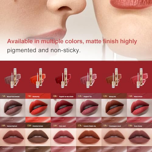 Matte Velvet Lip Stain, Long-Lasting Lip Tint, Transfer-Resistant Waterproof Liquid Lipstick, Lightweight Non-Sticky Smudge-Resistant Lip Color with Cloud-Soft Blurring Misty Matte Finish 86A