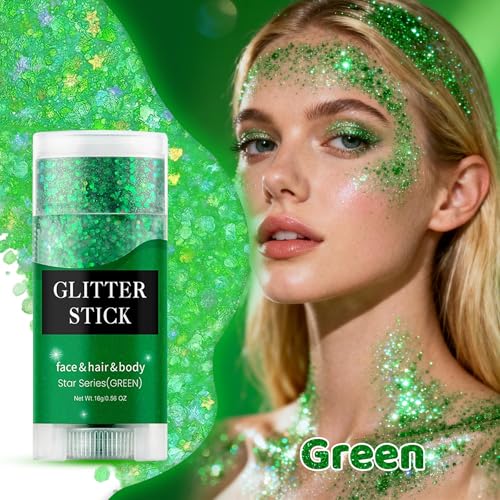 Waterproof Green Glitter Stick for Face & Body - Holographic Shine