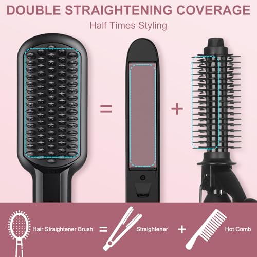 SIQUER Ionic Hair Straightener Brush – 13 Temps LCD, 45s Fast Heating