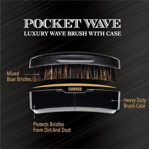 Red by Kiss Premium Pocket Wave Bow Wow Curved Palm Brush ? Boar Bristles for 360 Waves, Curved Design for Precision Control, Ideal for Coarse, Curly, Short Hair & Fades (Medium)