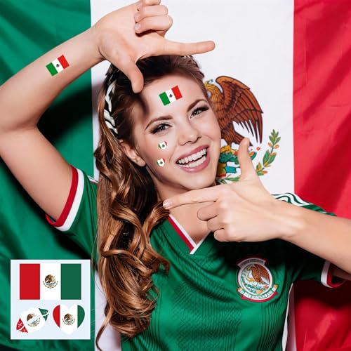 Mexican Flag Temporary Tattoos 75 Pack Waterproof