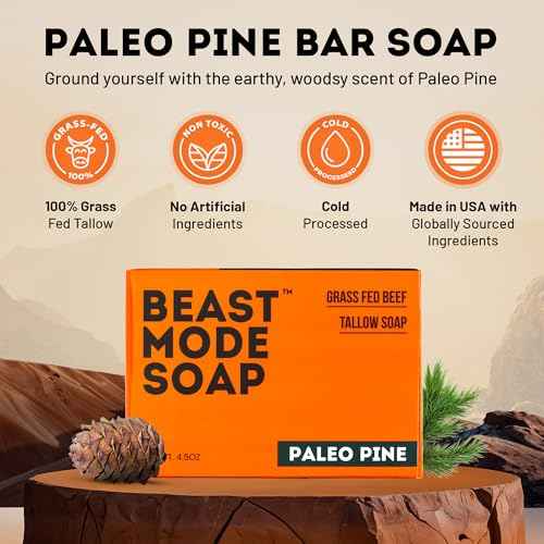 Beast Mode Soap for Men, Paleo Pine, Single Bar ? Natural Grass-Fed Tallow Bar Soap, Exfoliating Sand Blend, Handcrafted, Non-Toxic