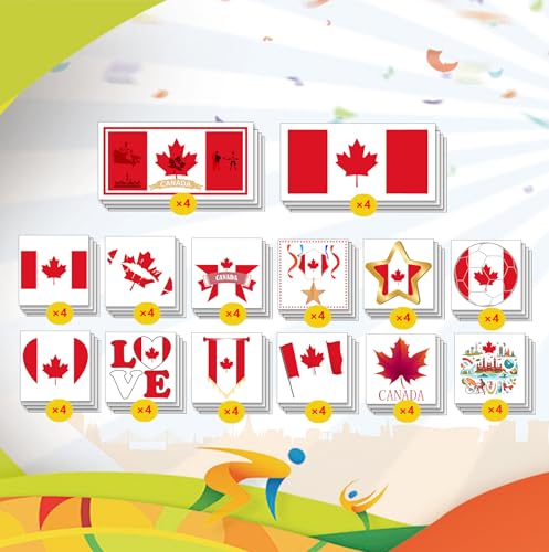 56Pcs Canadian Flag Temporary Tattoos Waterproof