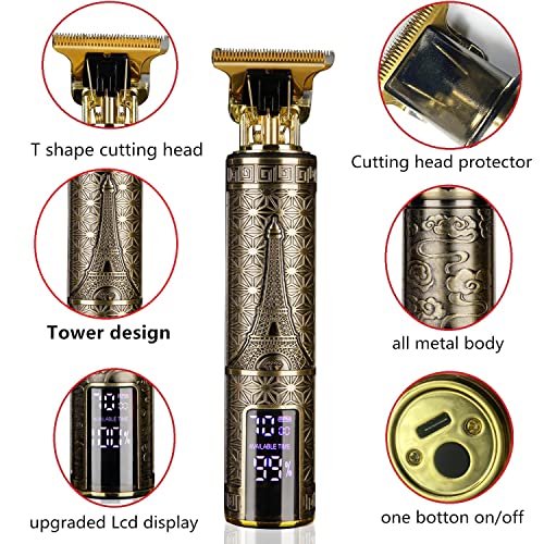 Hair Clippers for Men, Zero Gapped T-Blade Hair Trimmer with 3 Speed Adjustment LED Display, Rechargeable Cordless Grooming Kit for Men