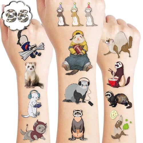 100 PCS Funny Ferret Decoration Birthday Party Decorations Favors Supplies Themed Decor Ferret Art Temporary Tattoos Stickers Girls Boys Classroom School Prizes Reward