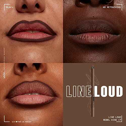 NYX PROFESSIONAL MAKEUP Line Loud Lip Liner, Longwear and Pigmented Lip Pencil with Jojoba Oil & Vitamin E - Rebel Kind (Chocolate Brown)