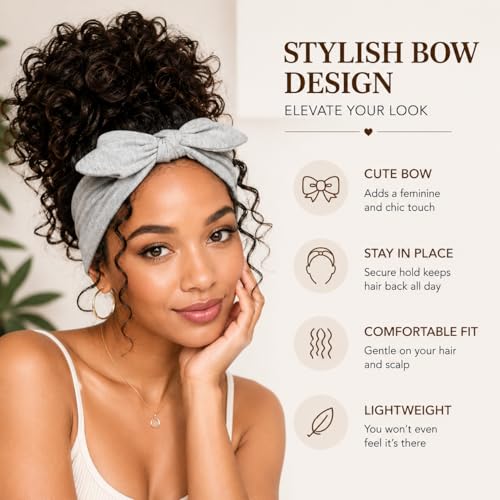 YCKXXL 4 Pack Women's Bow Headbands - Non-Slip Elastic Hair Wraps for Yoga & Workout