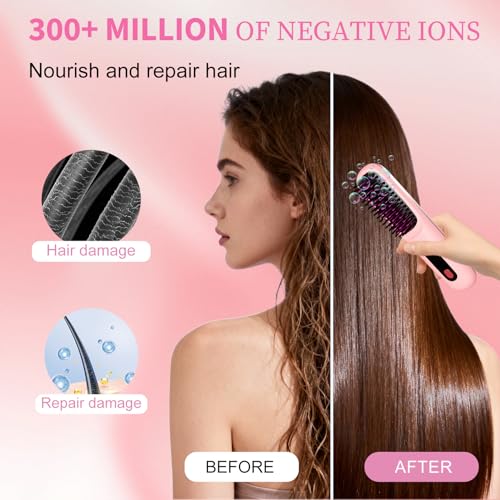 KNISUZ Go Brush Pro Mini Straightener Brush for Short Hair - Pink