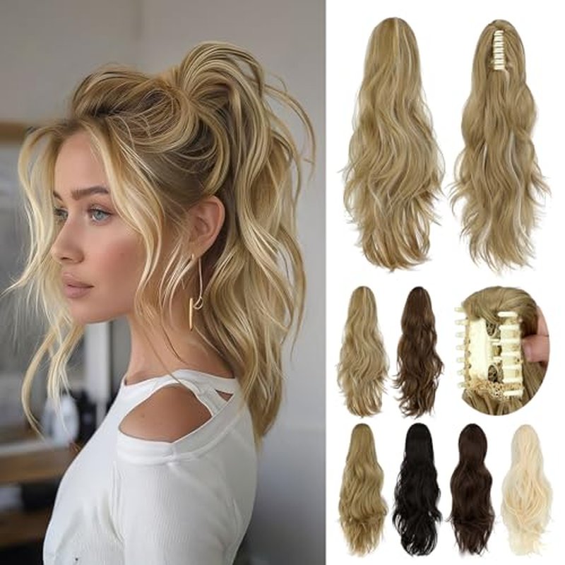 18" Claw Clip Ponytail Extension Wavy Synthetic Hair