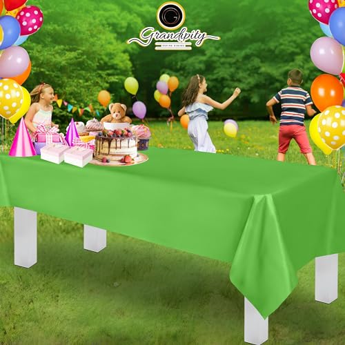 Grandipity Lime Green 12 Pack Premium Disposable Plastic Tablecloth 54 Inch. x 108 Inch. Decorative Rectangle Table Cover