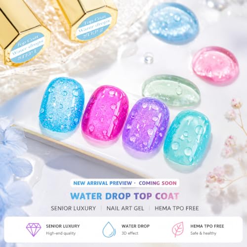 3D Water Droplet Effect Top Coat Gel - 2x15ml Non-Wipe UV/LED