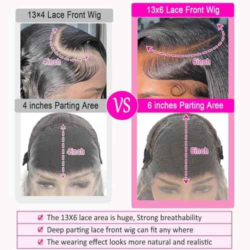 13x6 Deep Wave Wigs Human Hair Deep Wave Lace Front Wigs Human Hair 200% Density HD Lace Frontal Wigs for Balck Women Pre Plucked Glueless Deep Curly Wig Natural Black (32 Inch)