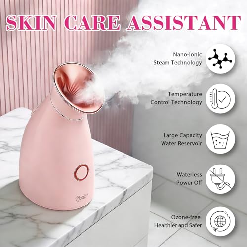 Facial Steamer Spa Kit, 12 Skin Care Tools & 5 Jelly Mask Powder, Nano Ionic Steamer for Facial Deep Cleaning Unclog Pores Sinuses, Warm Mist Humidifier for Home SPA, Self Care Gifts for Women