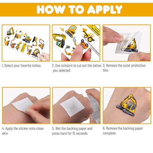 100 PCS Excavator Temporary Tattoos for Kids