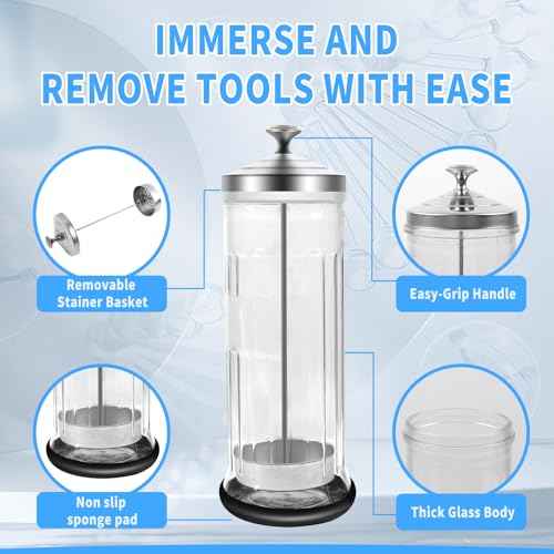 42.3 Oz Barbicide Disinfectant Jar with anti-slip pad, Disinfectant Jar Large for Nail Tools, Barber Shop&Spa Implements Barbicide Containers with Removable Straining Tray(1250 ml)
