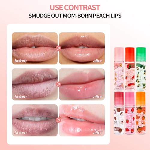 6 Pcs Hydrating Lip Gloss Oil Set - Fruit Flavored Nourishing Lip Oil