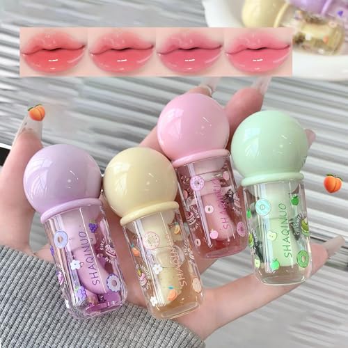 4 Pcs Hydrating Lip Gloss Oil Set, Fruit Flavored Lip Gloss Set Shiny Lip Oil, Cute Lip Jelly for Women, Party Gift, Non-toxic Make-up